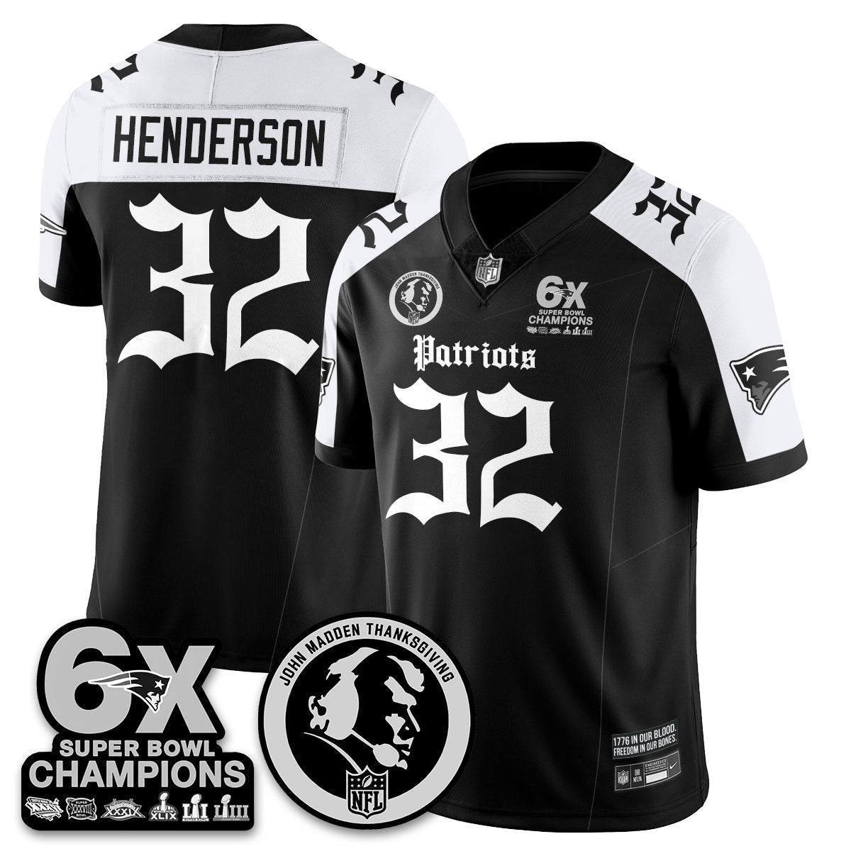 NE Gothic 6x Champions Patch Vapor Limited Jersey - John Madden Patch - Stitched