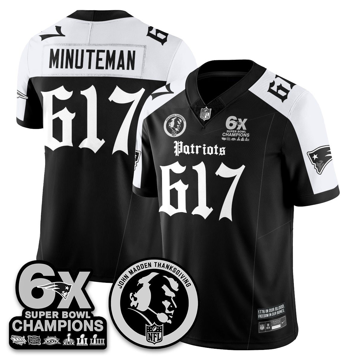 NE Gothic 6x Champions Patch Vapor Limited Jersey - John Madden Patch - Stitched