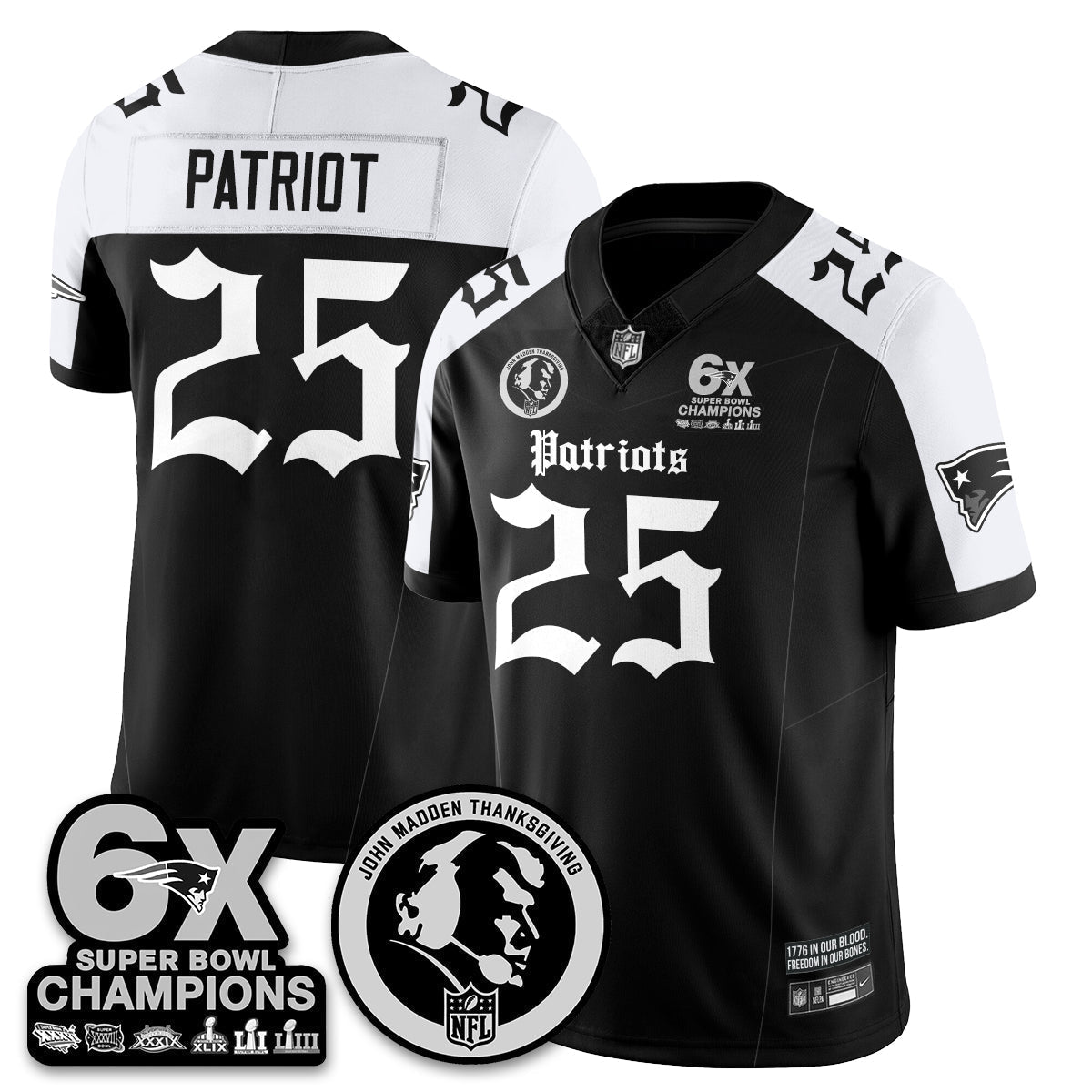 NE Gothic 6x Champions Patch Vapor Limited Jersey - John Madden Patch - Stitched