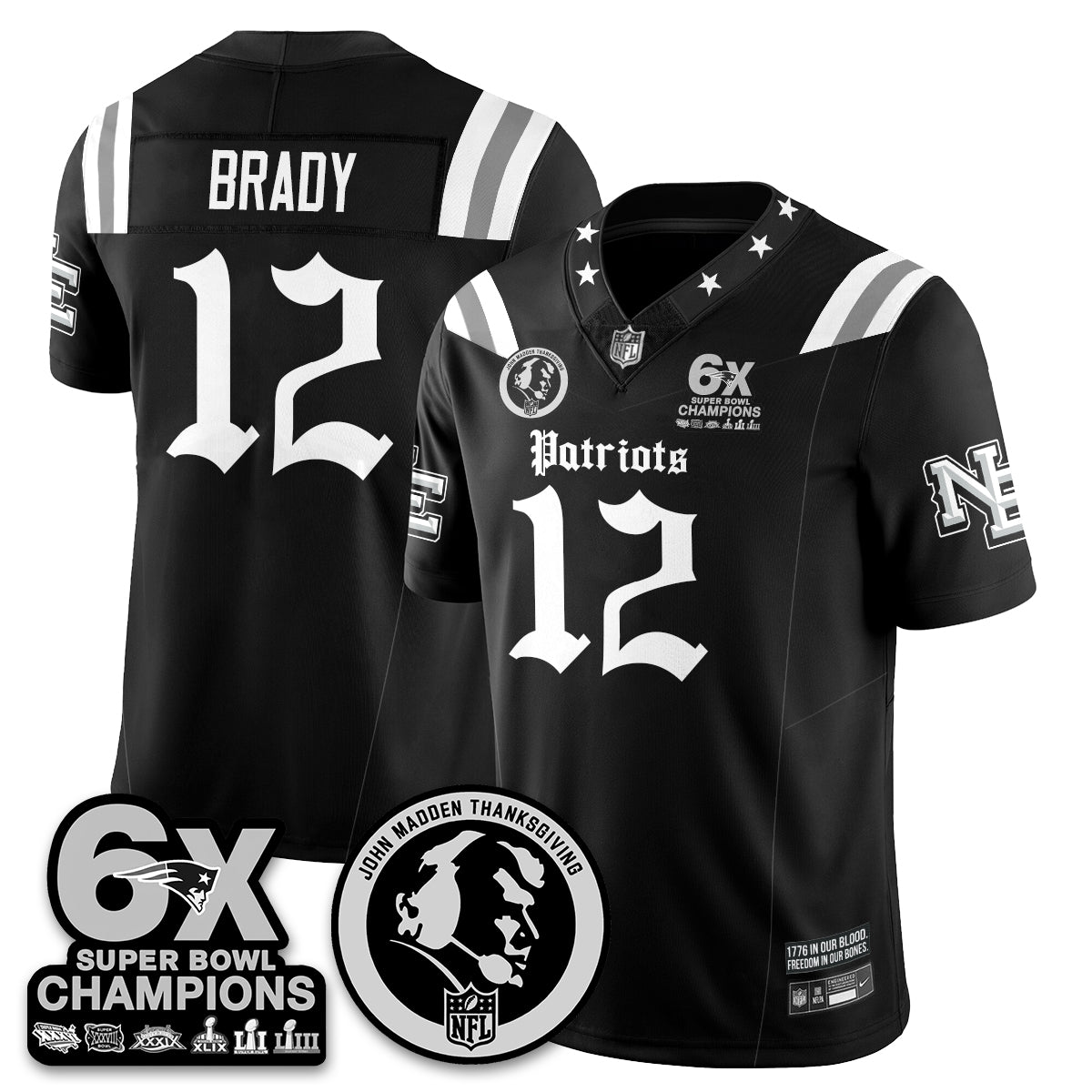 NE Gothic 6x Champions Patch Vapor Limited Jersey - John Madden Patch - Stitched