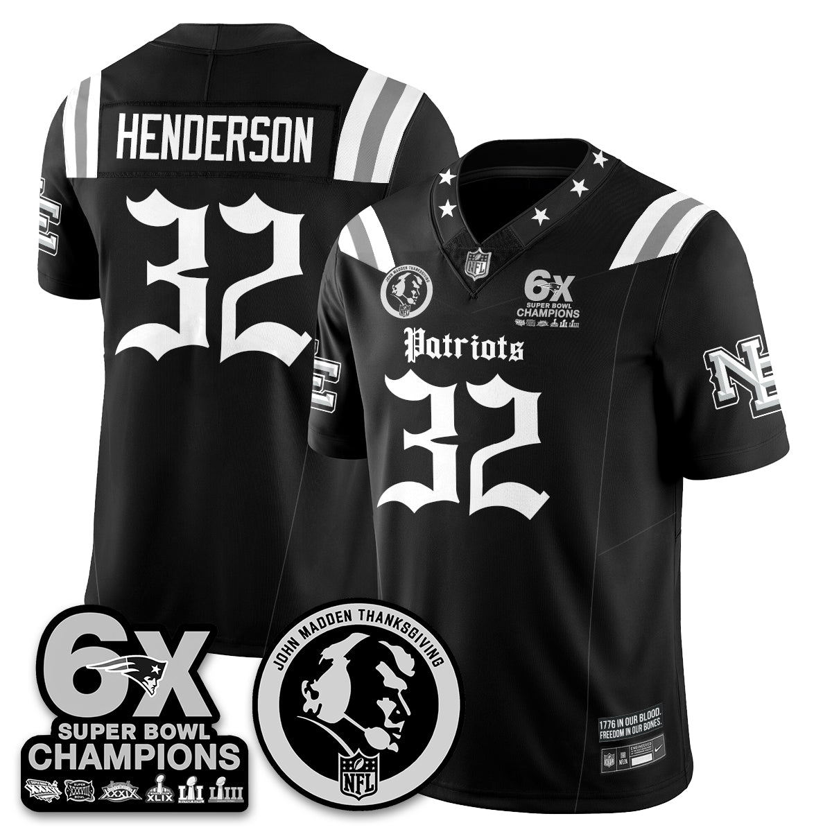 NE Gothic 6x Champions Patch Vapor Limited Jersey - John Madden Patch - Stitched