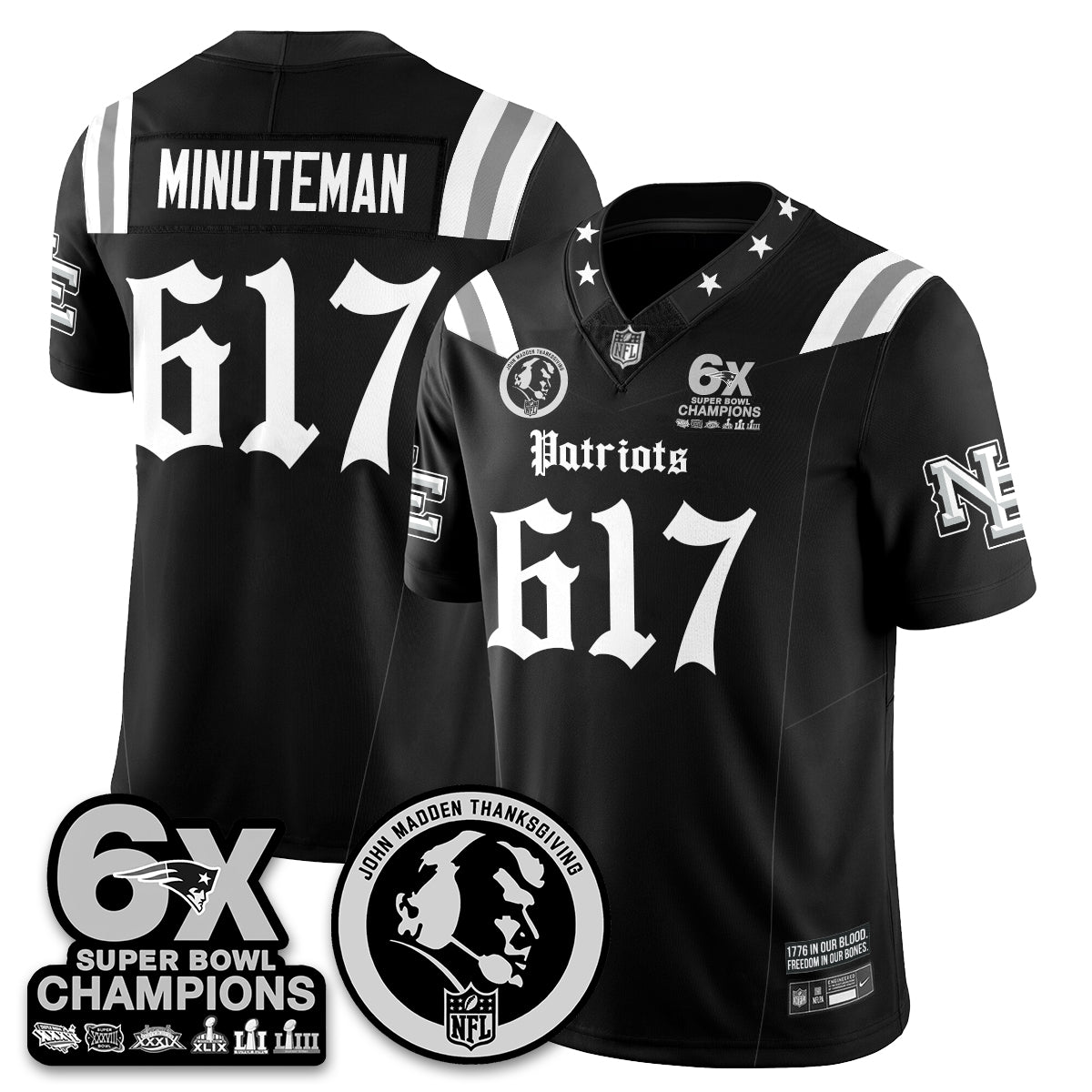 NE Gothic 6x Champions Patch Vapor Limited Jersey - John Madden Patch - Stitched
