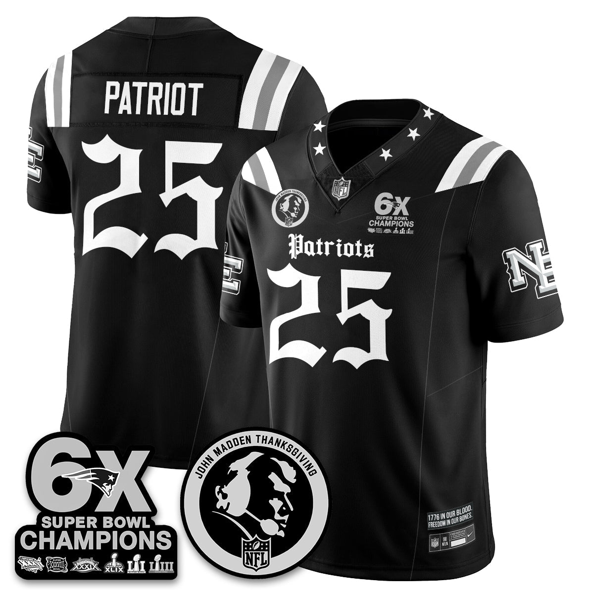 NE Gothic 6x Champions Patch Vapor Limited Jersey - John Madden Patch - Stitched