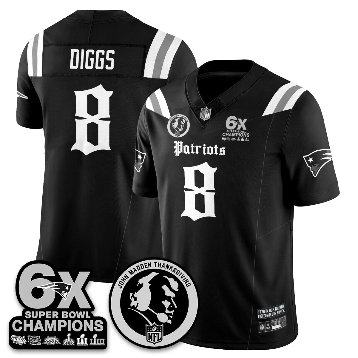NE Gothic 6x Champions Patch Vapor Limited Jersey - John Madden Patch - Stitched