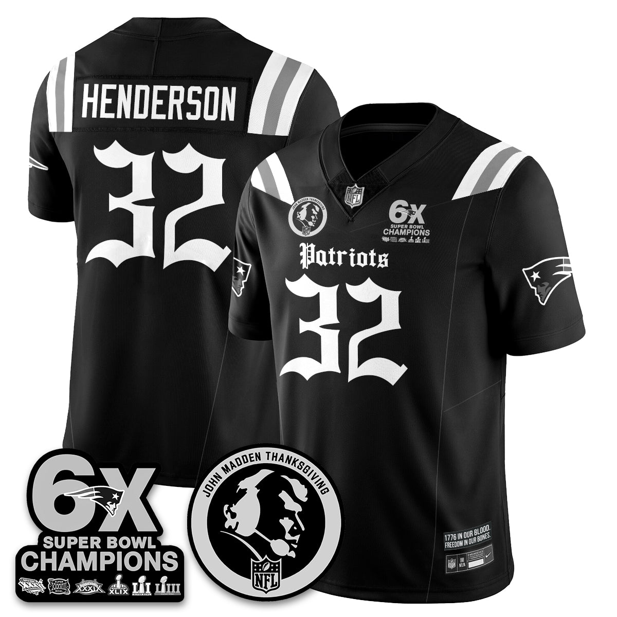 NE Gothic 6x Champions Patch Vapor Limited Jersey - John Madden Patch - Stitched