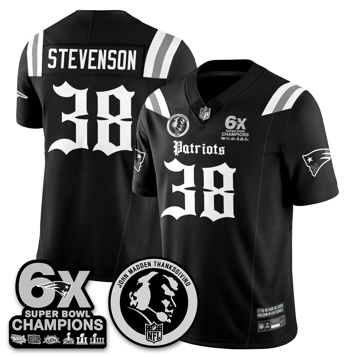 NE Gothic 6x Champions Patch Vapor Limited Jersey - John Madden Patch - Stitched