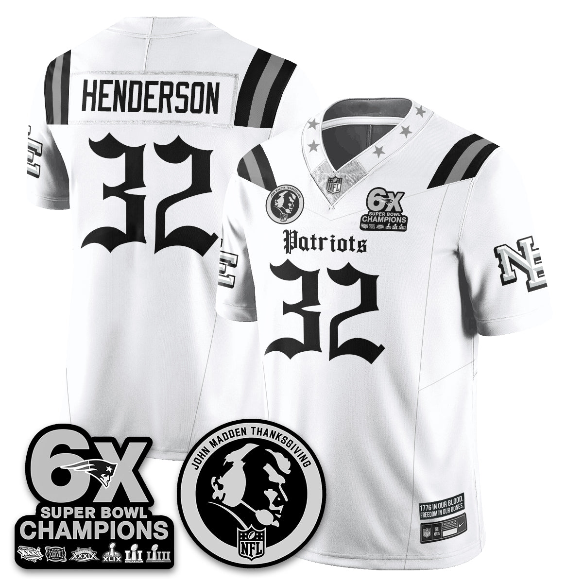 NE Gothic 6x Champions Patch Vapor Limited Jersey - John Madden Patch - Stitched