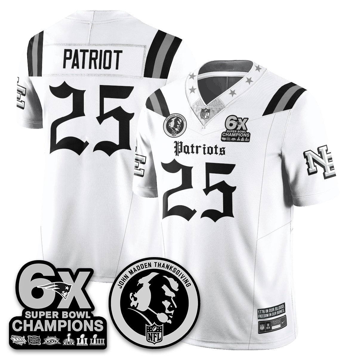 NE Gothic 6x Champions Patch Vapor Limited Jersey - John Madden Patch - Stitched