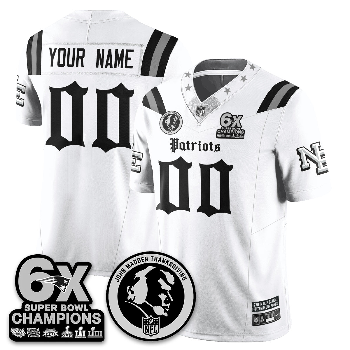 NE Gothic 6x Champions Patch Vapor Limited Custom Jersey - John Madden Patch - Stitched
