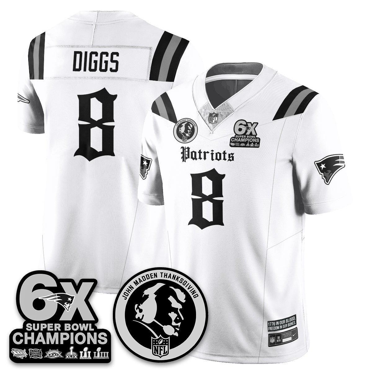 NE Gothic 6x Champions Patch Vapor Limited Jersey - John Madden Patch - Stitched