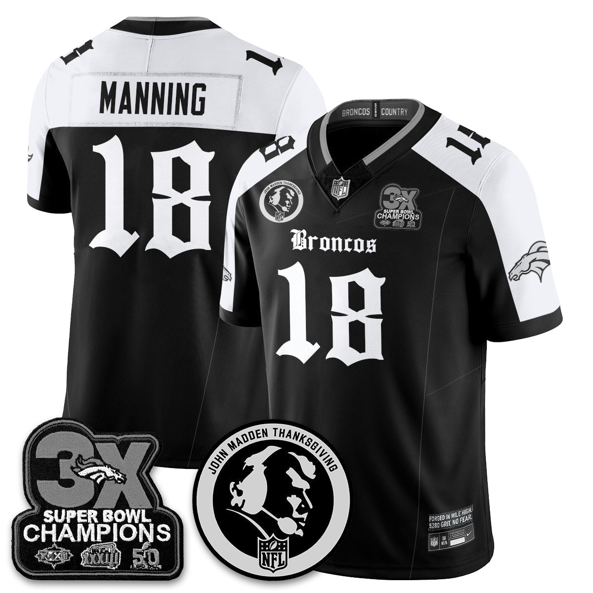 DEN Gothic 3x Champions Vapor Limited Jersey - John Madden Patch - Stitched