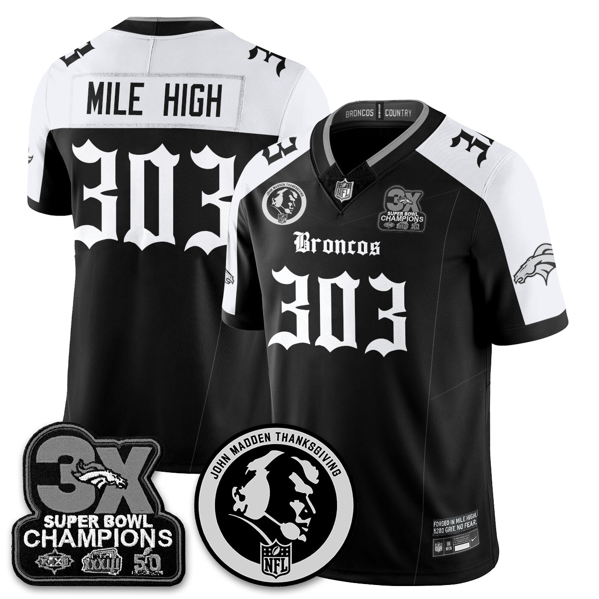 DEN Gothic 3x Champions Vapor Limited Jersey - John Madden Patch - Stitched