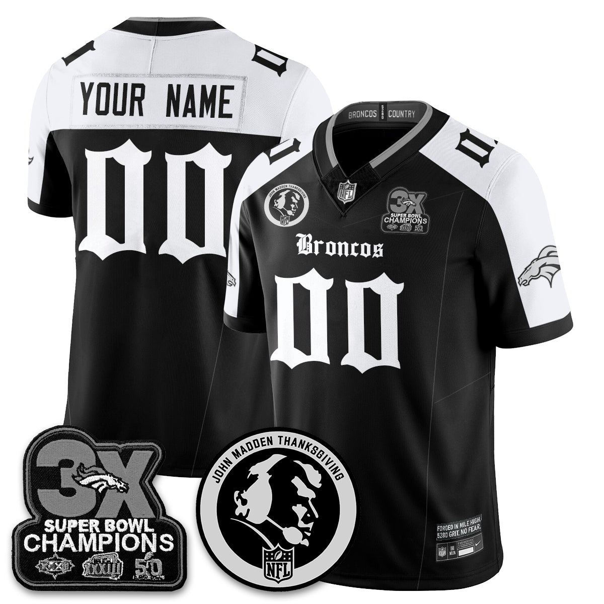 DEN Gothic 3x Champions Vapor Limited Custom Jersey - John Madden Patch - Stitched