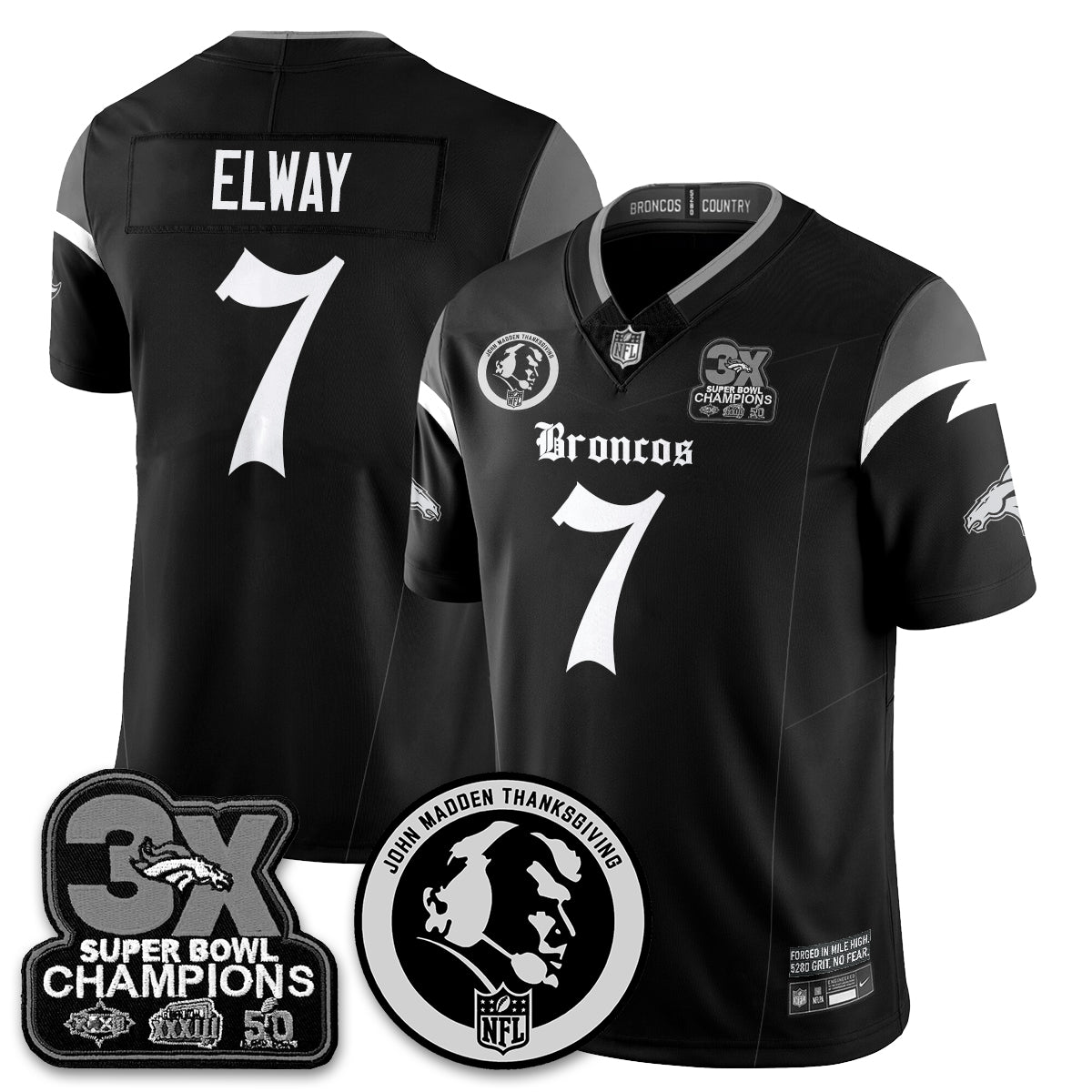 DEN Gothic 3x Champions Vapor Limited Jersey - John Madden Patch - Stitched