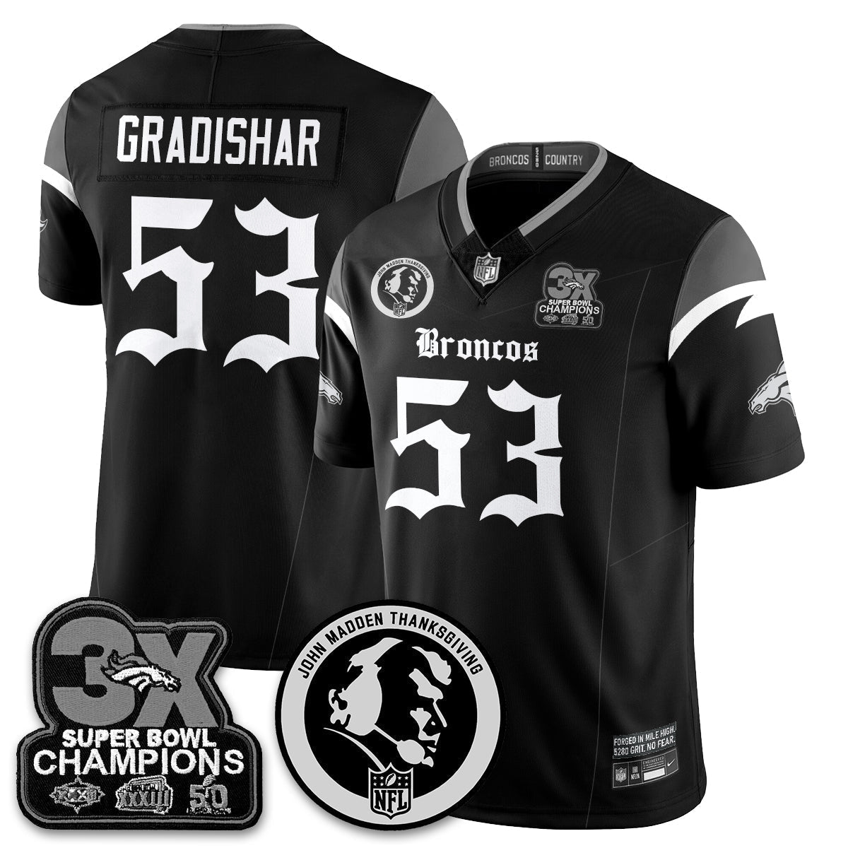 DEN Gothic 3x Champions Vapor Limited Jersey - John Madden Patch - Stitched