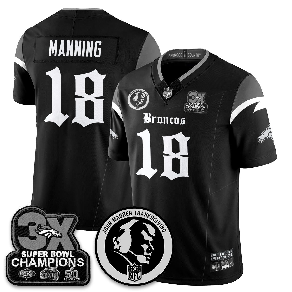 DEN Gothic 3x Champions Vapor Limited Jersey - John Madden Patch - Stitched
