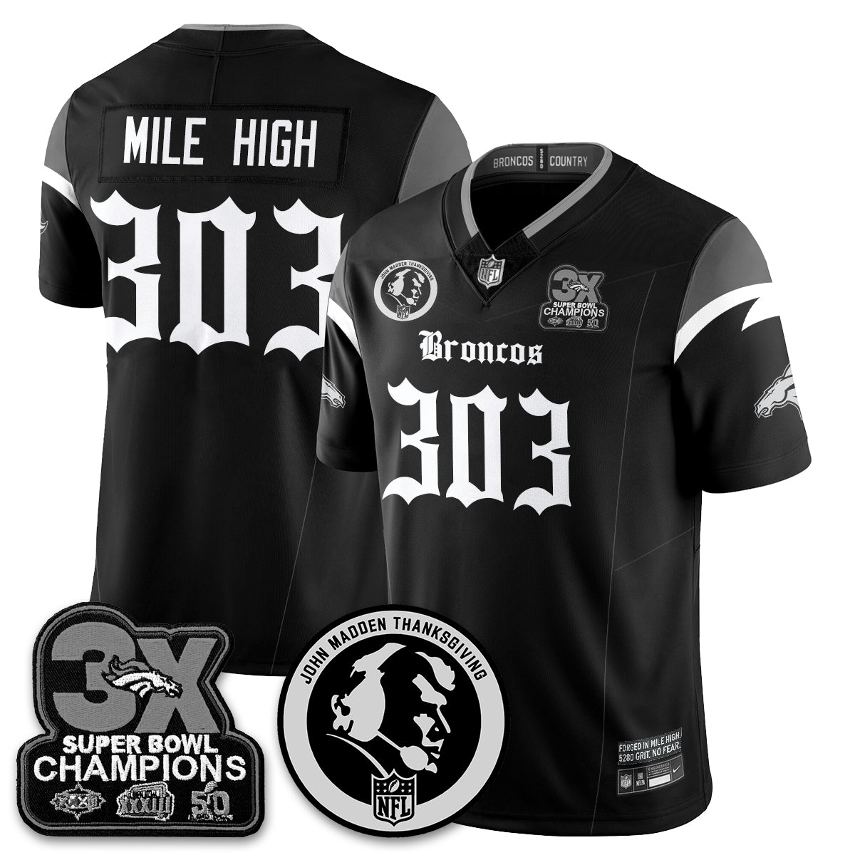 DEN Gothic 3x Champions Vapor Limited Jersey - John Madden Patch - All Stitched