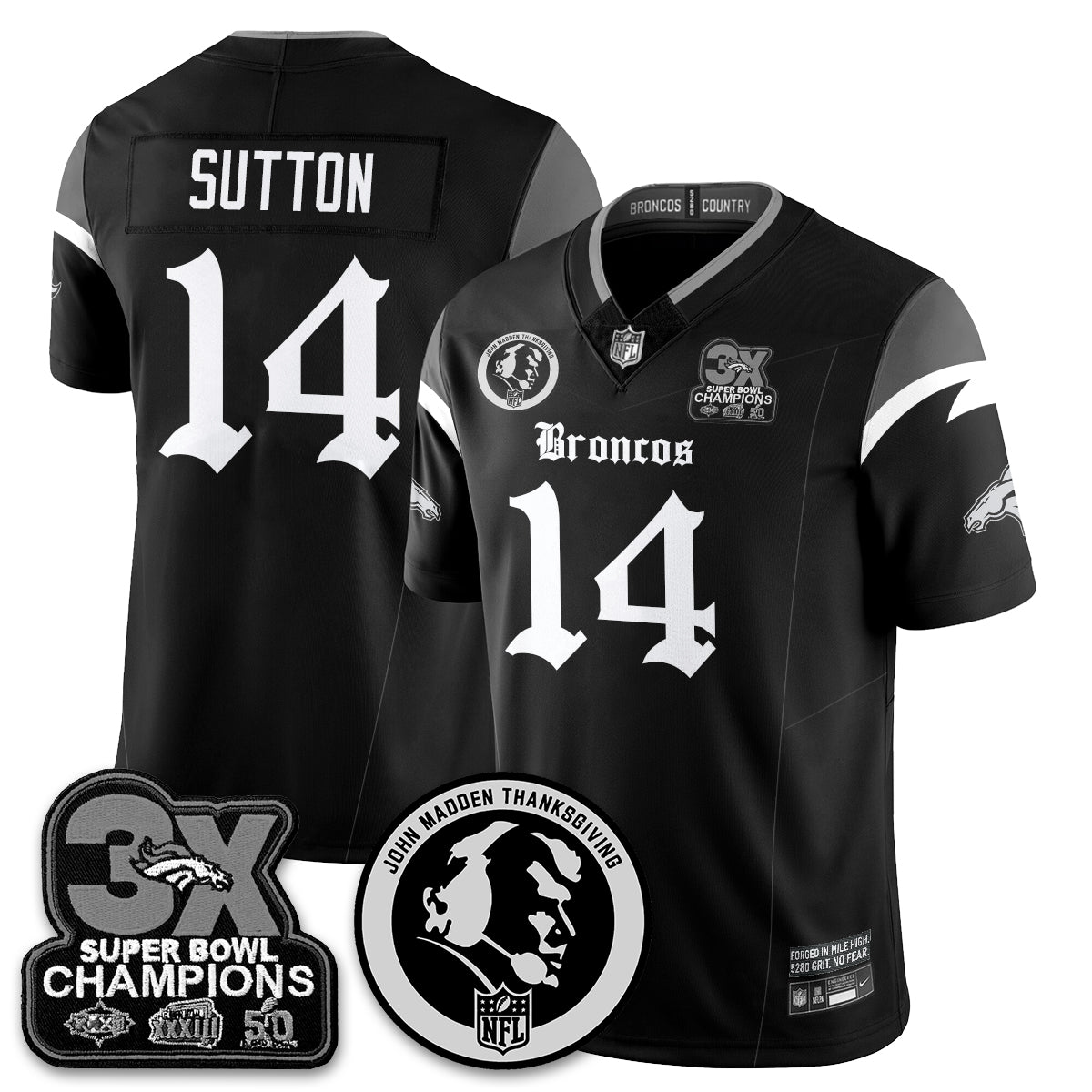 DEN Gothic 3x Champions Vapor Limited Jersey - John Madden Patch - Stitched