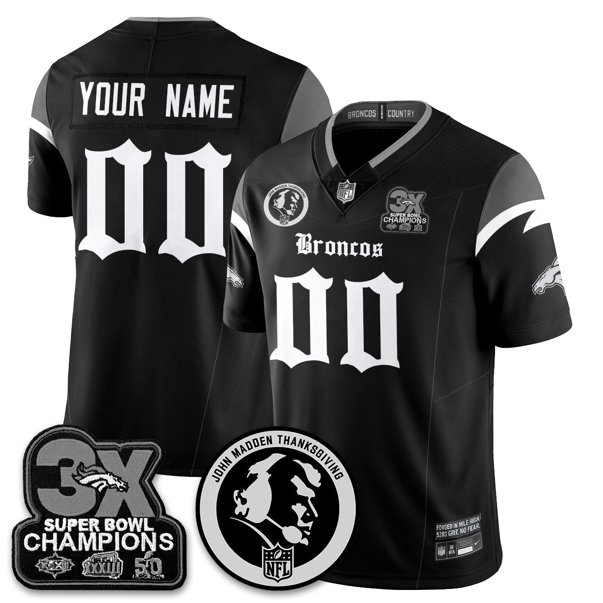 DEN Gothic 3x Champions Vapor Limited Jersey - John Madden Patch - Stitched