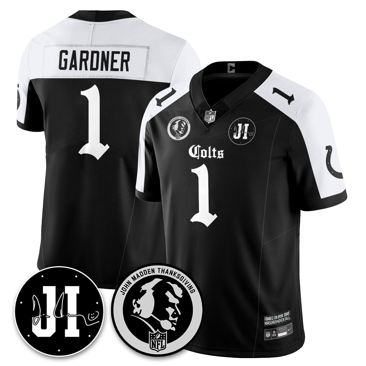 IND Gothic Vapor Limited Jersey - John Madden, Jim Irsay Patch - Stitched