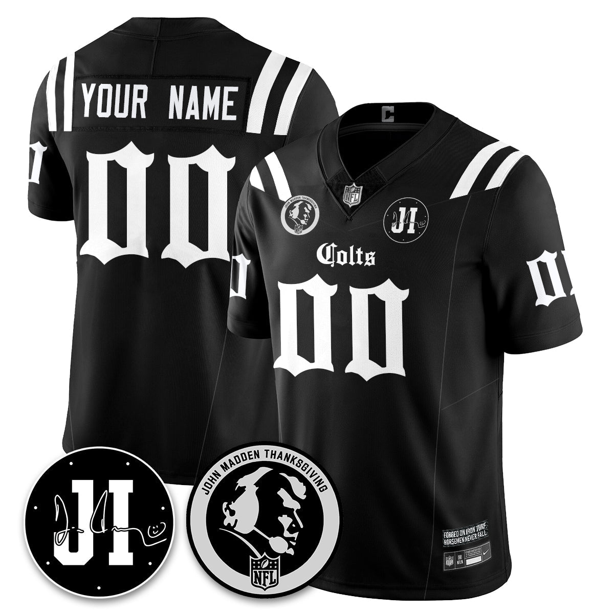 IND Gothic Vapor Limited Custom Jersey - John Madden, Jim Irsay Patch - Stitched