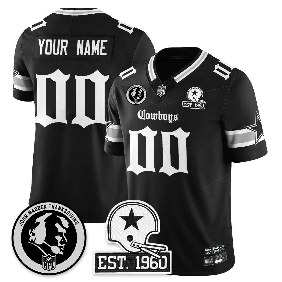 DAL Gothic Vapor Limited Custom Jersey - John Madden Patch - Stitched