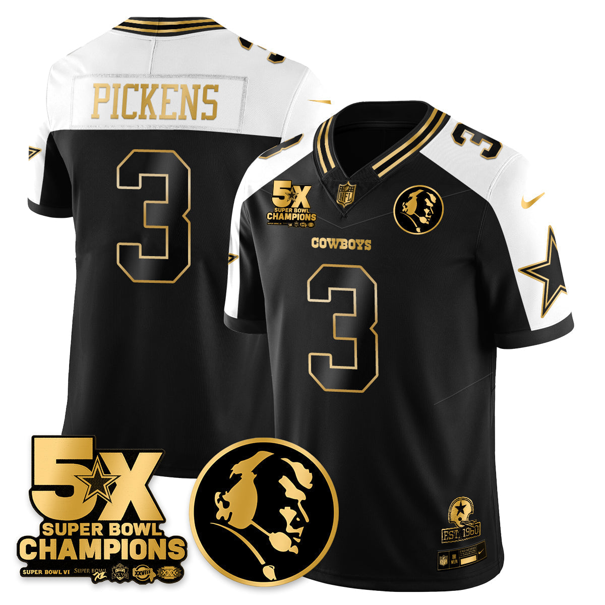 DAL 5-Time Champions Vapor Limited Gold Jersey - John Madden Patch - Stitched