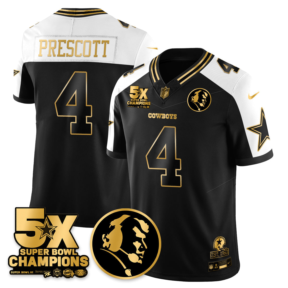 DAL 5-Time Champions Vapor Limited Gold Jersey - John Madden Patch - Stitched