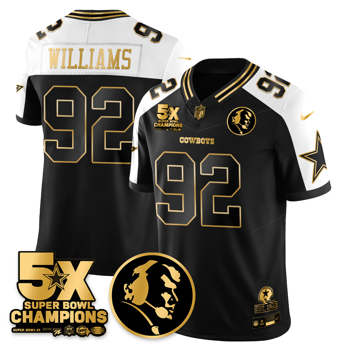 DAL 5-Time Champions Vapor Limited Gold Jersey - John Madden Patch - Stitched