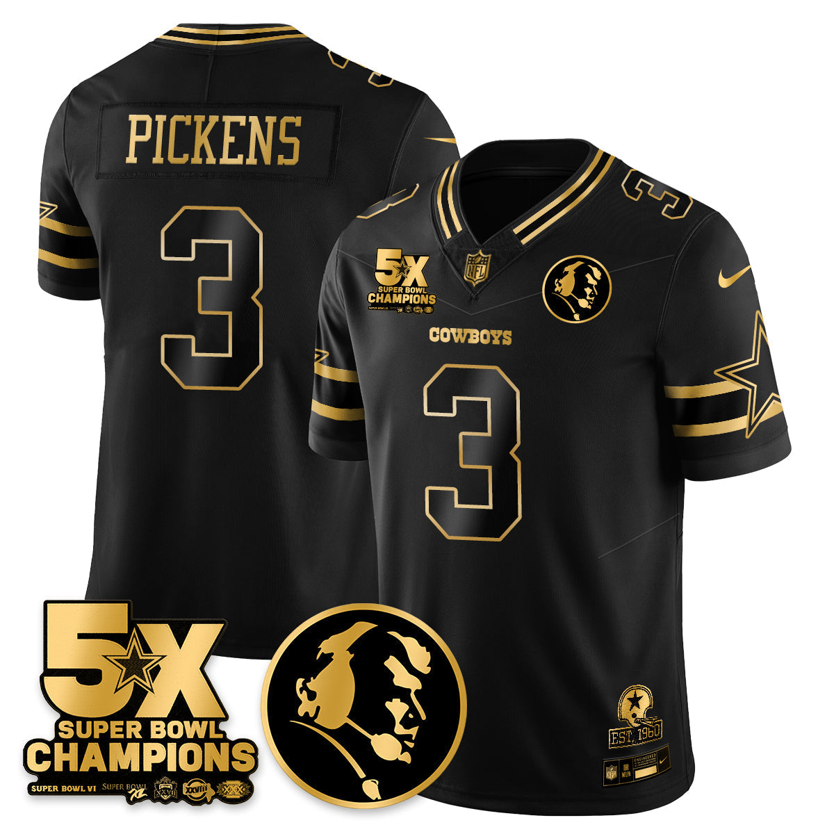 DAL 5-Time Champions Vapor Limited Gold Jersey - John Madden Patch - Stitched