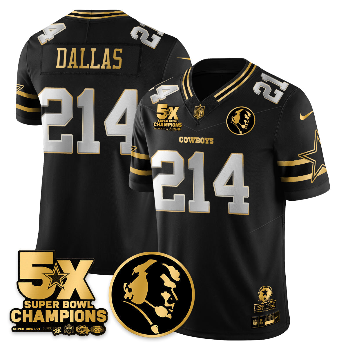 DAL 5-Time Champions Vapor Limited Gold Jersey - John Madden Patch - Stitched