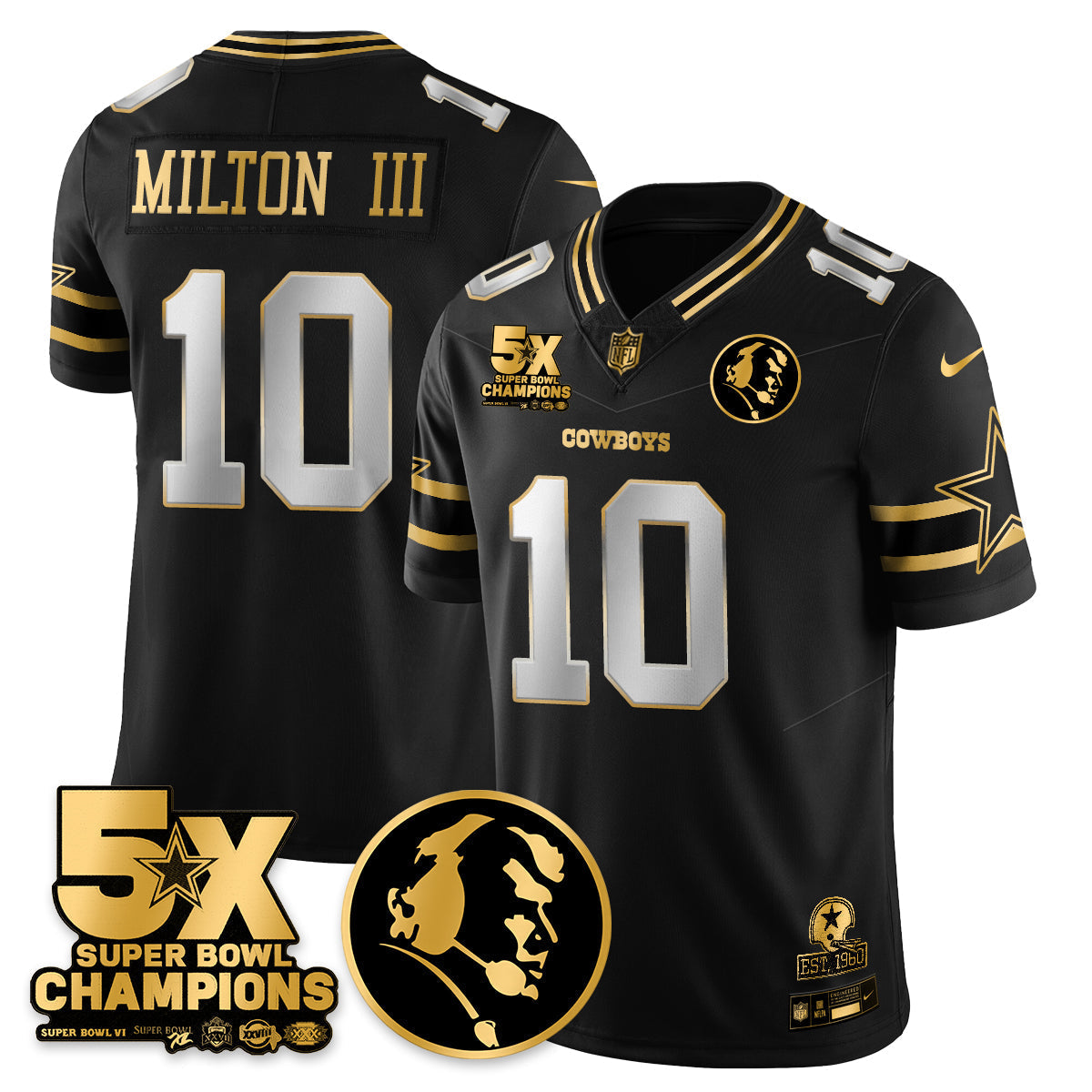 DAL 5-Time Champions Vapor Limited Gold Jersey - John Madden Patch - Stitched