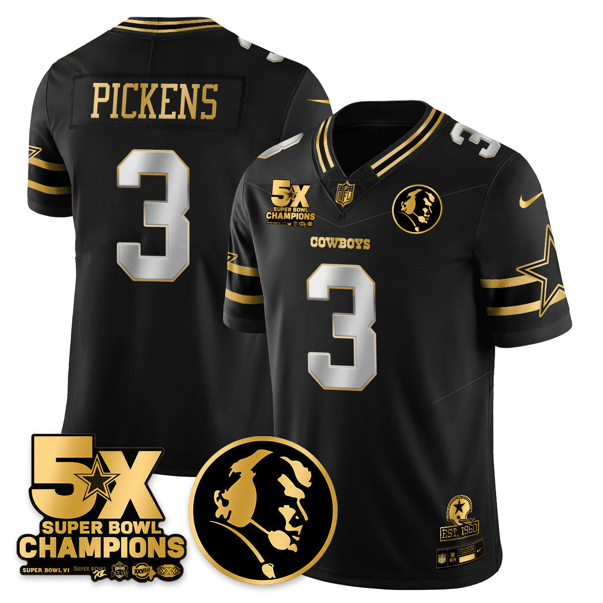 DAL 5-Time Champions Vapor Limited Gold Jersey - John Madden Patch - Stitched