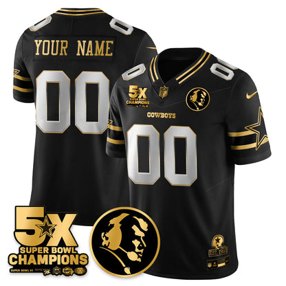 Custom DAL 5-Time Champions Vapor Limited Gold Jersey - John Madden Patch - Stitched