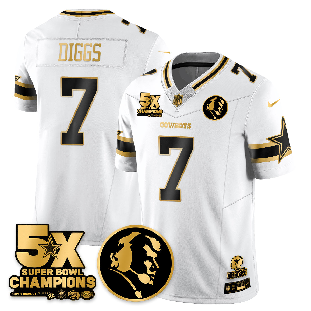 DAL 5-Time Champions Vapor Limited Gold Jersey - John Madden Patch - Stitched