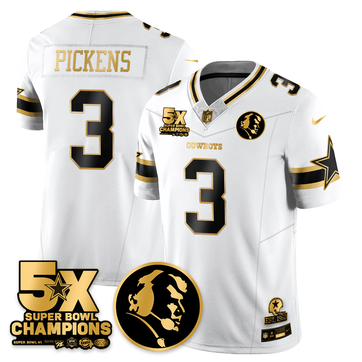 DAL 5-Time Champions Vapor Limited Gold Jersey - John Madden Patch - Stitched