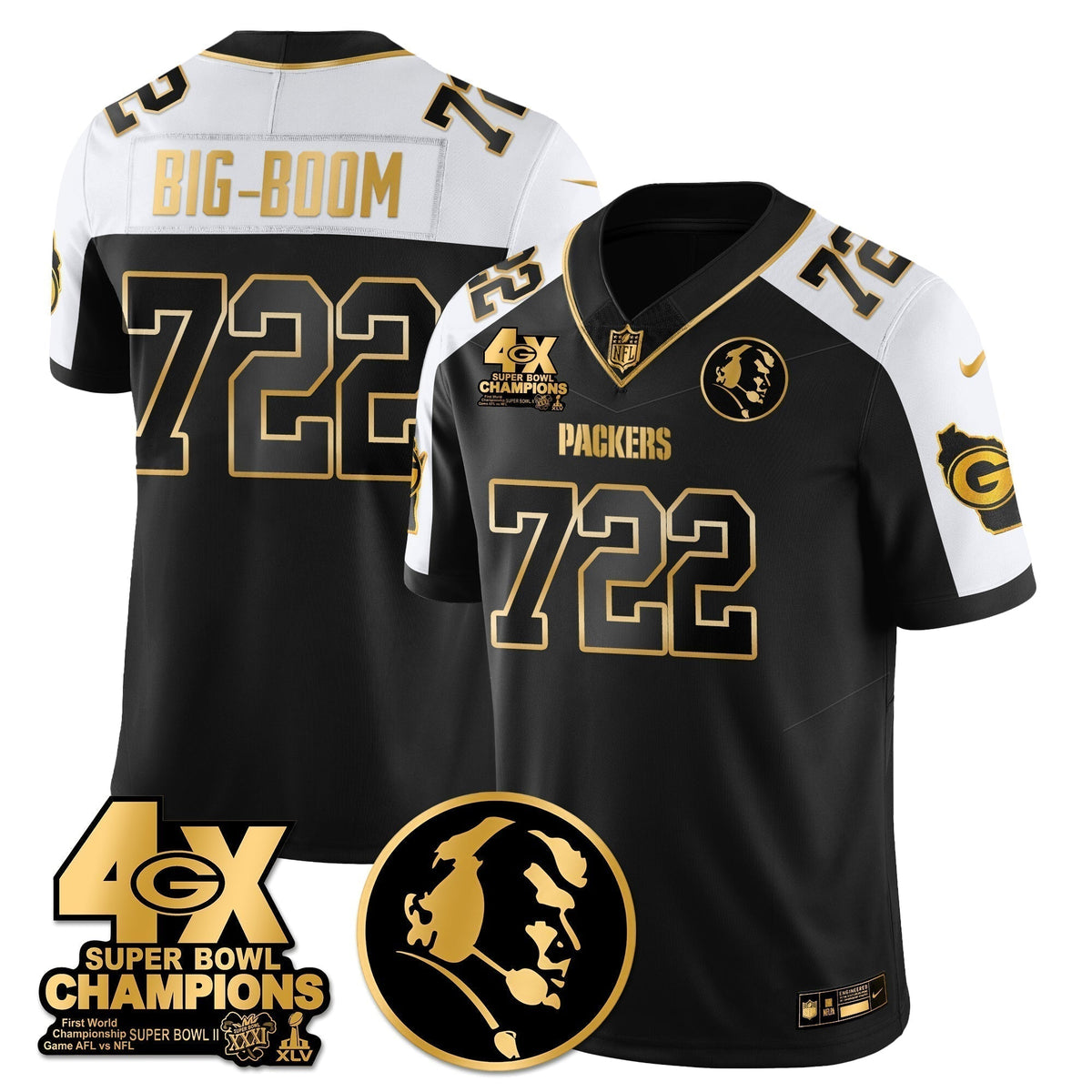 GB 4-Time Champions Vapor Limited Gold Jersey - John Madden Patch - Stitched
