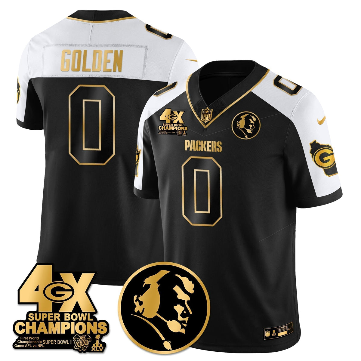 GB 4-Time Champions Vapor Limited Gold Jersey - John Madden Patch - Stitched