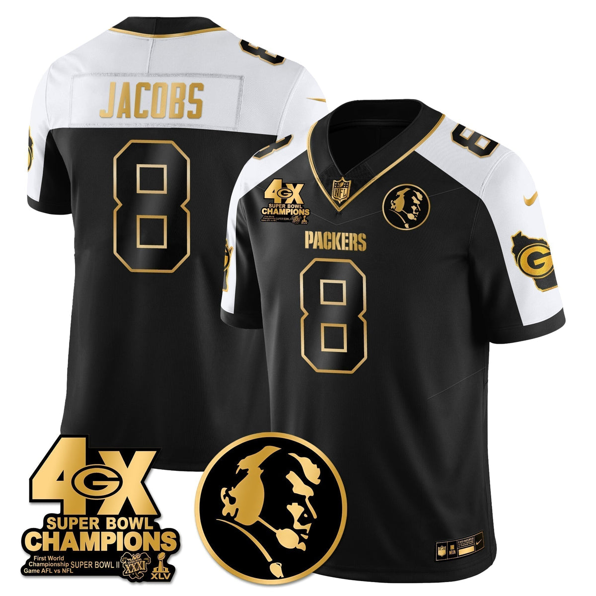 GB 4-Time Champions Vapor Limited Gold Jersey - John Madden Patch - Stitched