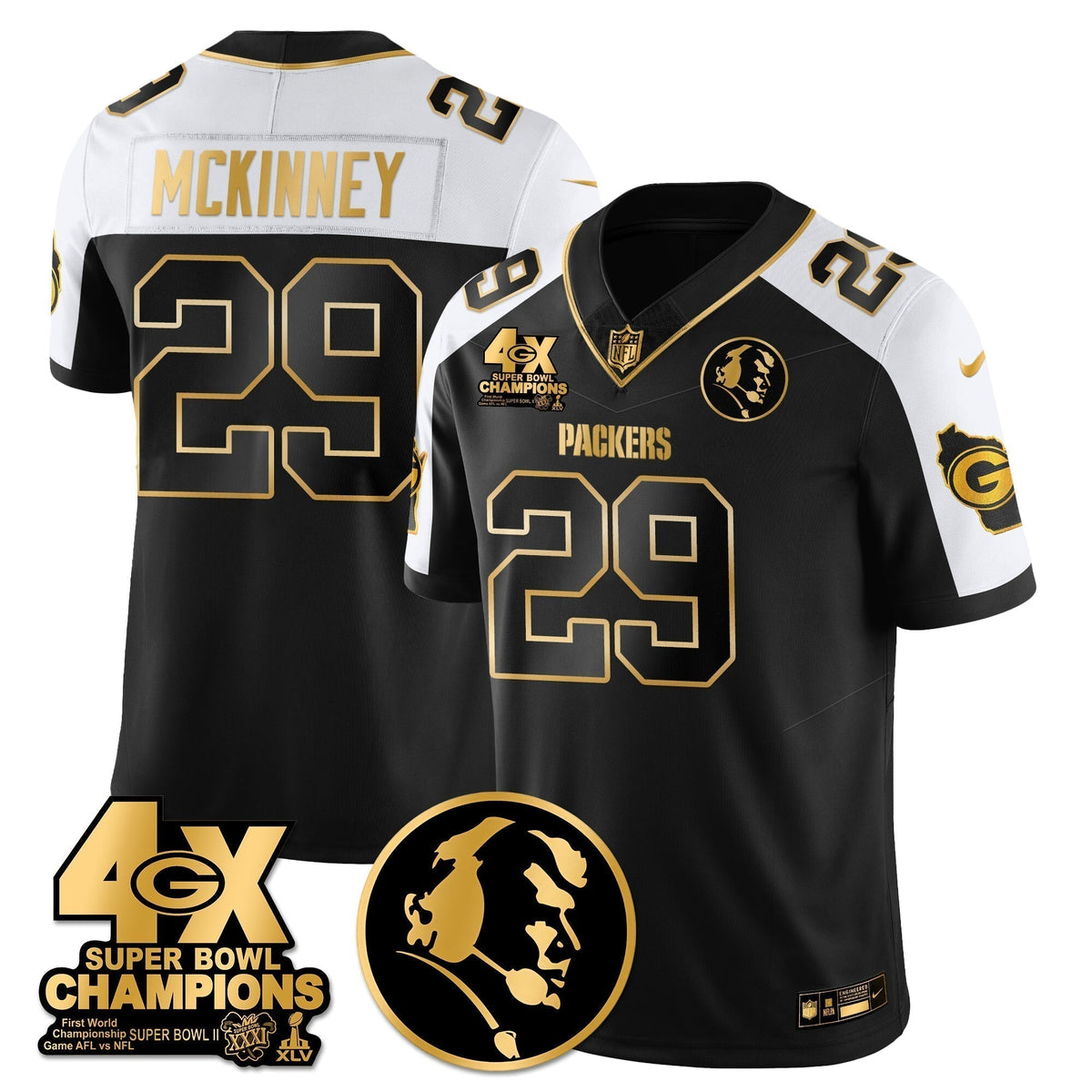 GB 4-Time Champions Vapor Limited Gold Jersey - John Madden Patch - Stitched