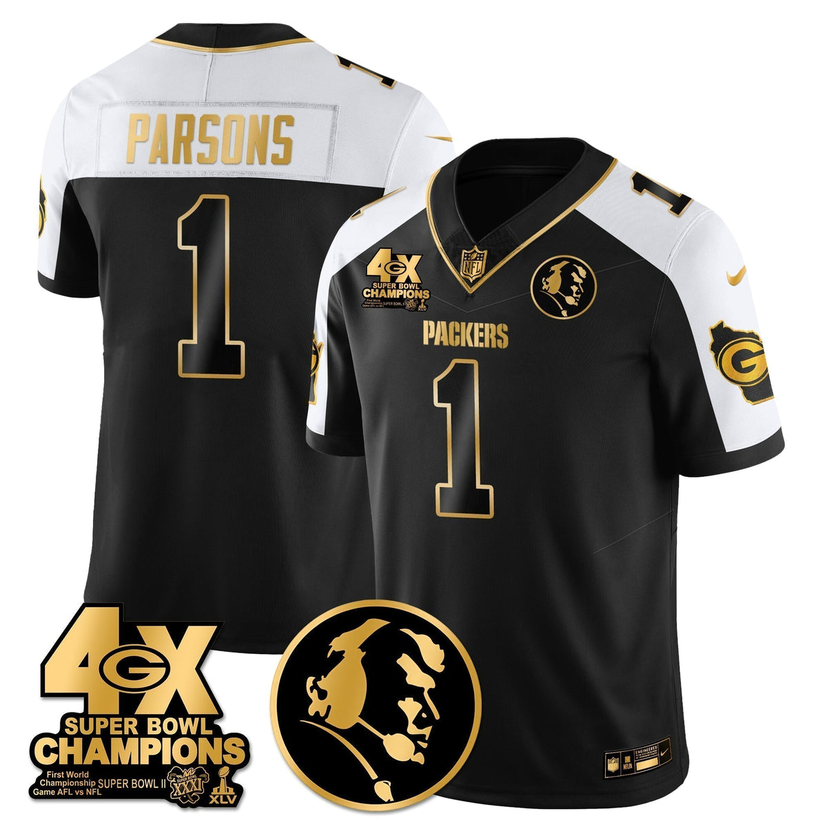 GB 4-Time Champions Vapor Limited Gold Jersey - John Madden Patch - Stitched