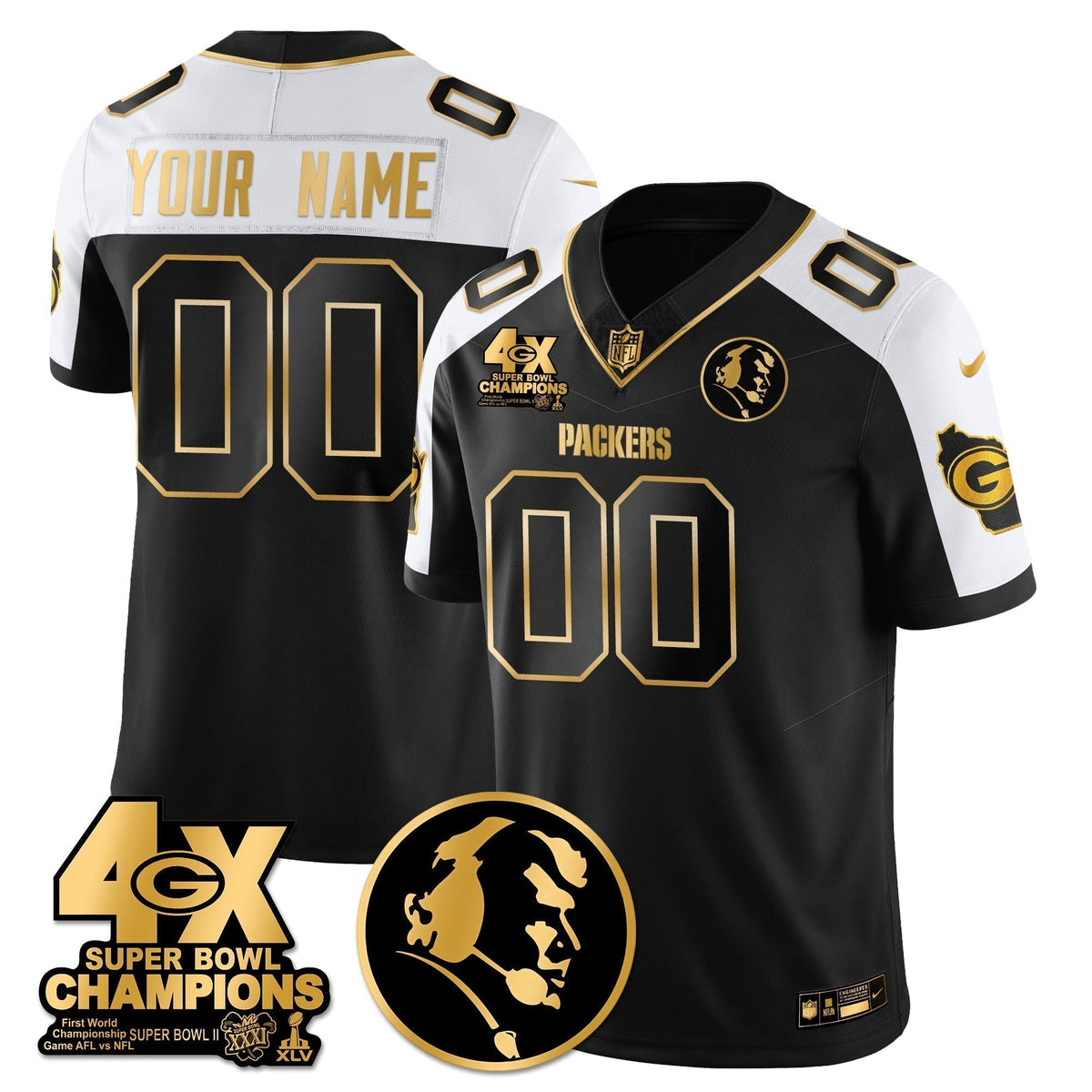 GB 4-Time Champions Vapor Limited Gold Jersey - John Madden Patch - Stitched