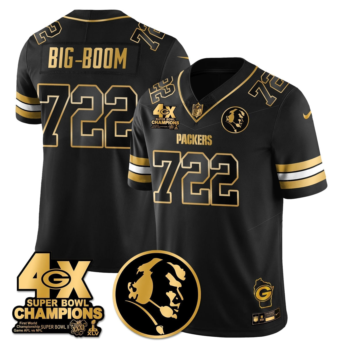 GB 4-Time Champions Vapor Limited Gold Jersey - John Madden Patch - Stitched