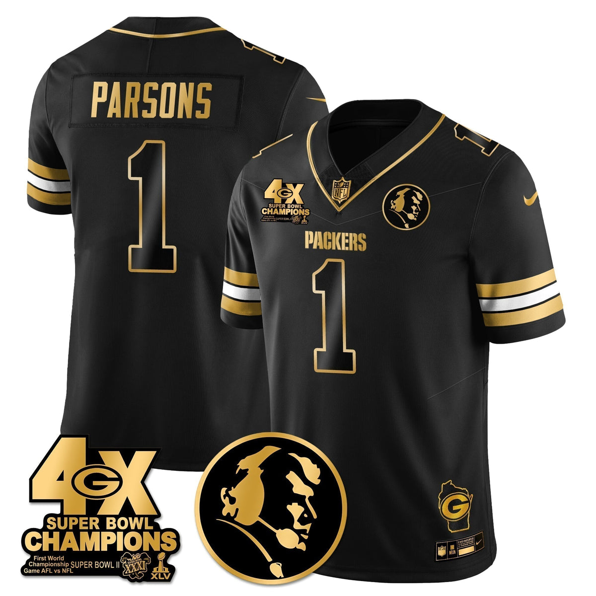 GB 4-Time Champions Vapor Limited Gold Jersey - John Madden Patch - Stitched