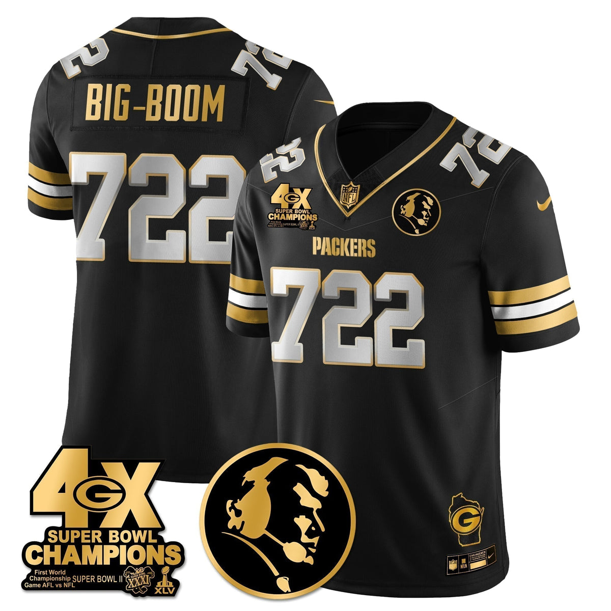 GB 4-Time Champions Vapor Limited Gold Jersey - John Madden Patch - Stitched