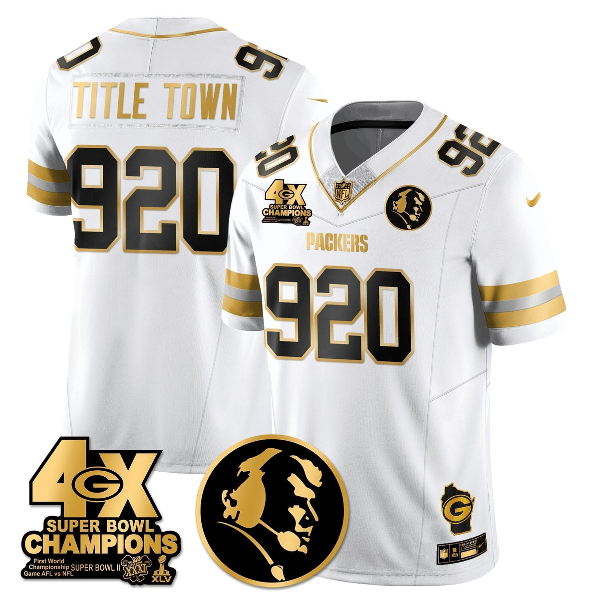 GB 4-Time Champions Vapor Limited Gold Jersey - John Madden Patch - Stitched