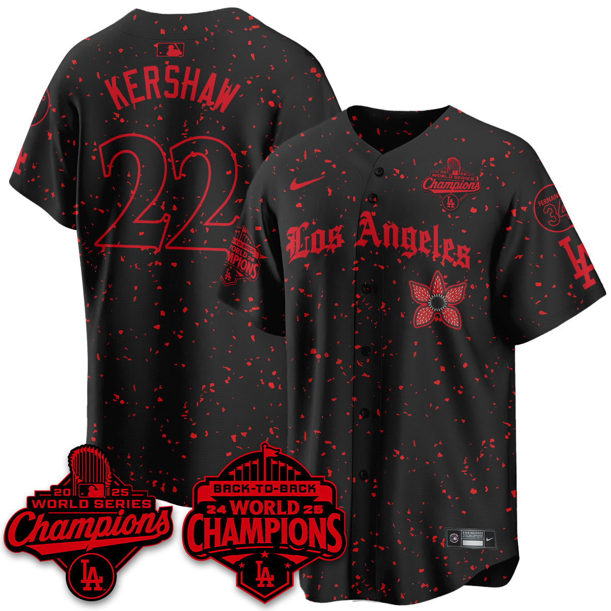 LAD 2025 World Series Champions x Stranger Things Vapor Premier Jersey - Stitched