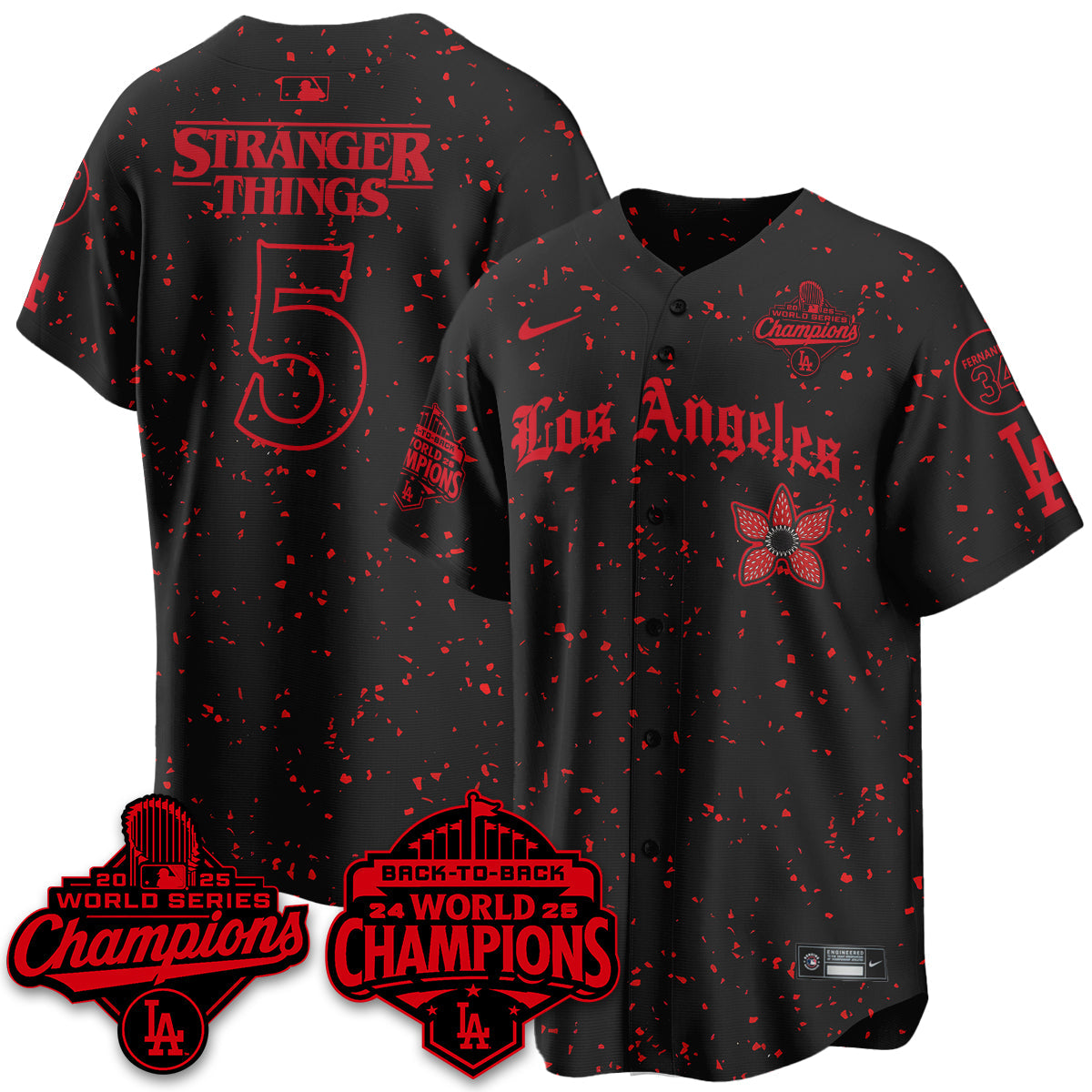 LAD 2025 World Series Champions x Stranger Things Vapor Premier Jersey - Stitched
