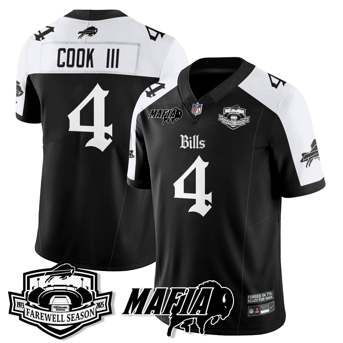 BUF Mafia Gothic Vapor Limited Jersey - Farewell Highmark Patch - Stitched
