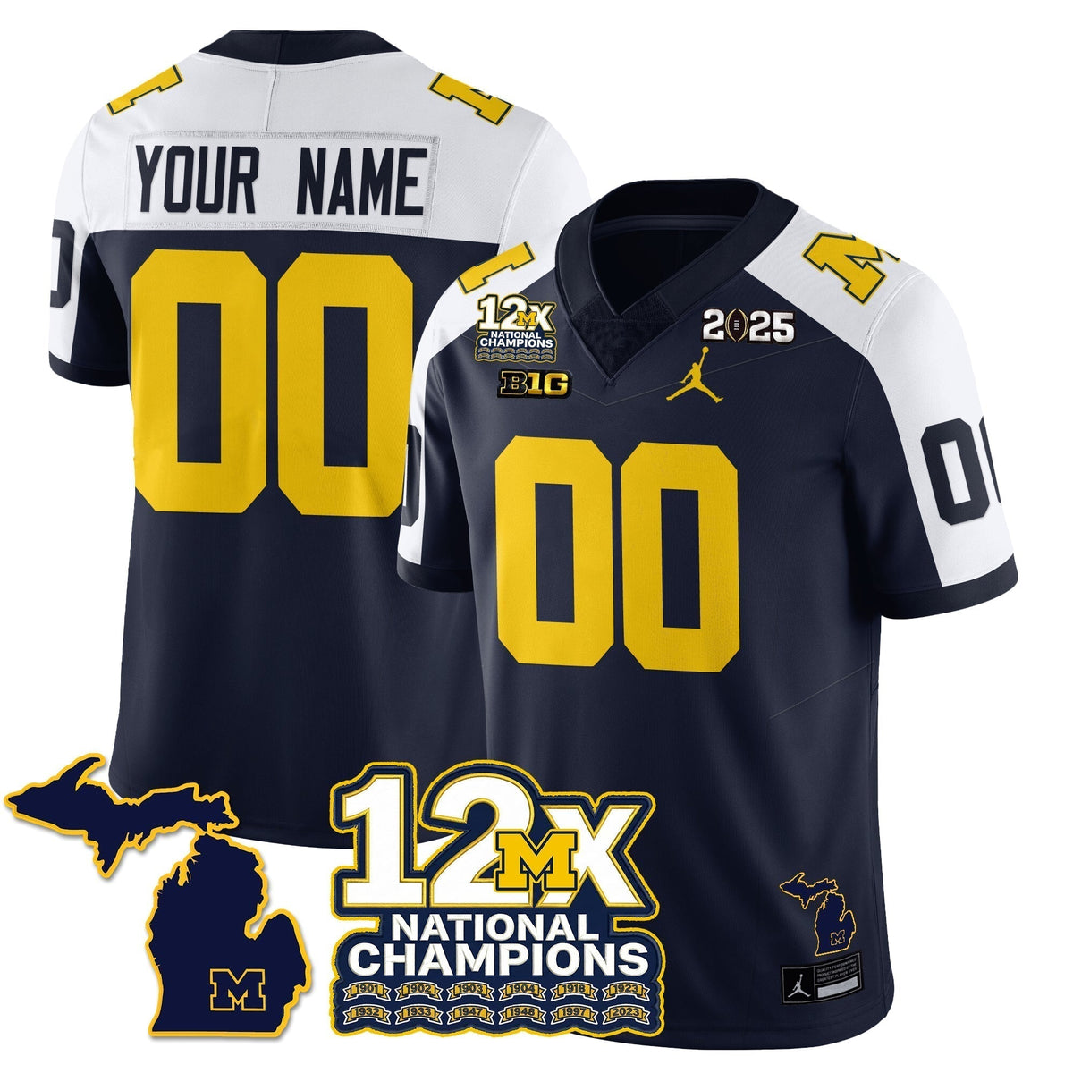 Custom MICH 12x-Time National Champions Vapor Limited Football Jersey - Stitched